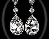 Large Rhinestone earrings - Teardrops - Statement earrings - bridal jewelry - Beautiful big 3" earrings -