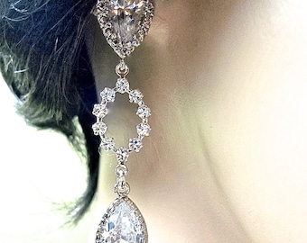 Crystal Earrings - long- Cubic Zirconia's - Sterling Silver posts - Bridal Jewelry- Brides earrings - Sparkle and Shine - Super pretty -