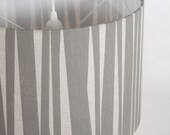 Pendant Light With Hand Printed Bamboo Drum Shade in Pewter