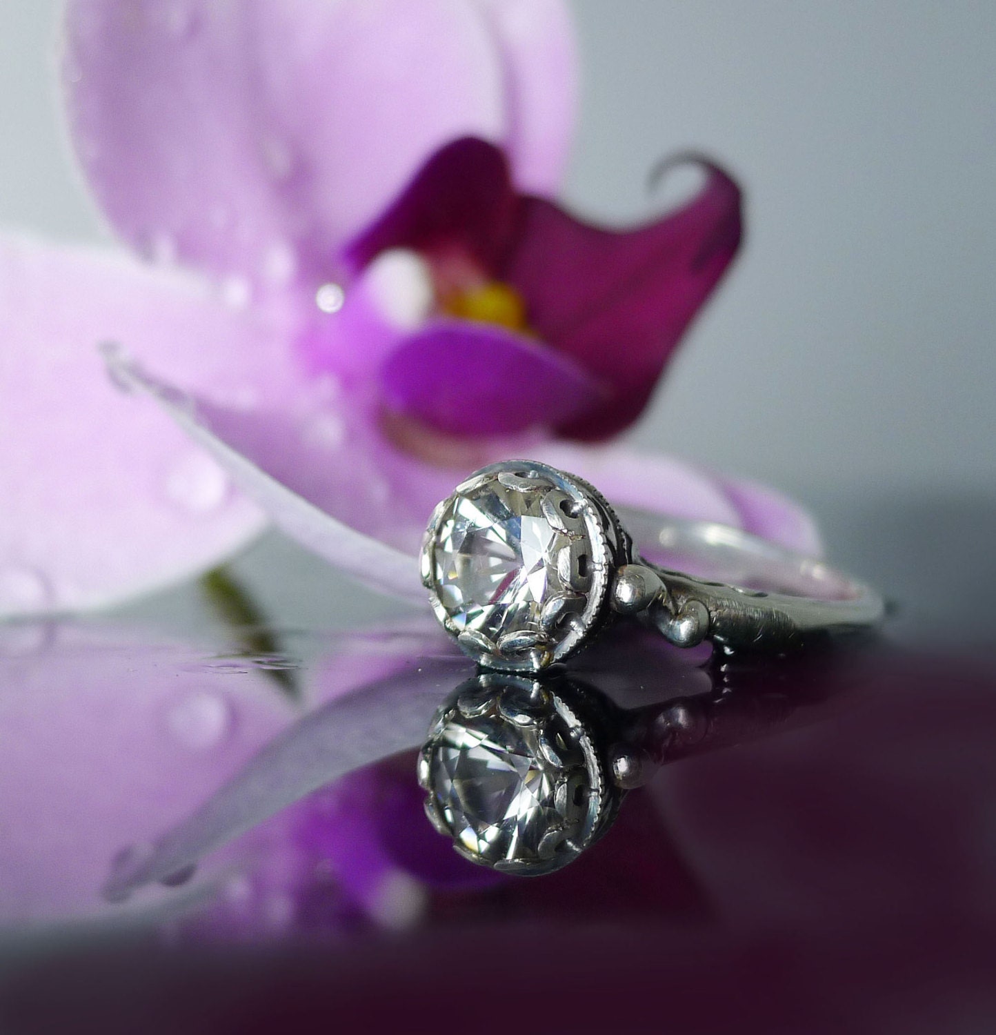 Reserved Listing for Katie. Herkimer Diamond Brilliant Cut Sterling Silver Antique Style Patina Finish