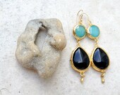 Dangle Earrings fall jewelry bright sky blue jade black drop onyx stones  gold  long earrings gemstone earrings israel