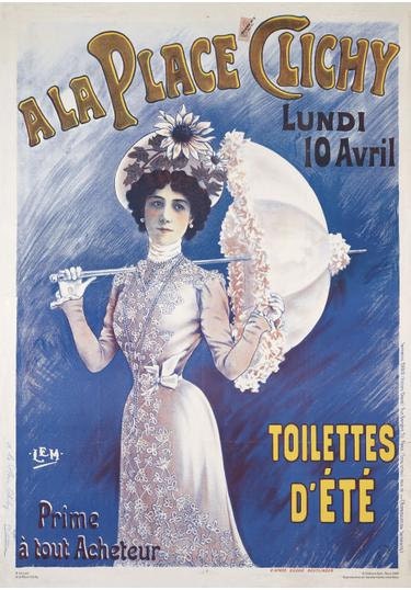Antique French Advertising Blue poster Edwardian Fashion Belle epoque