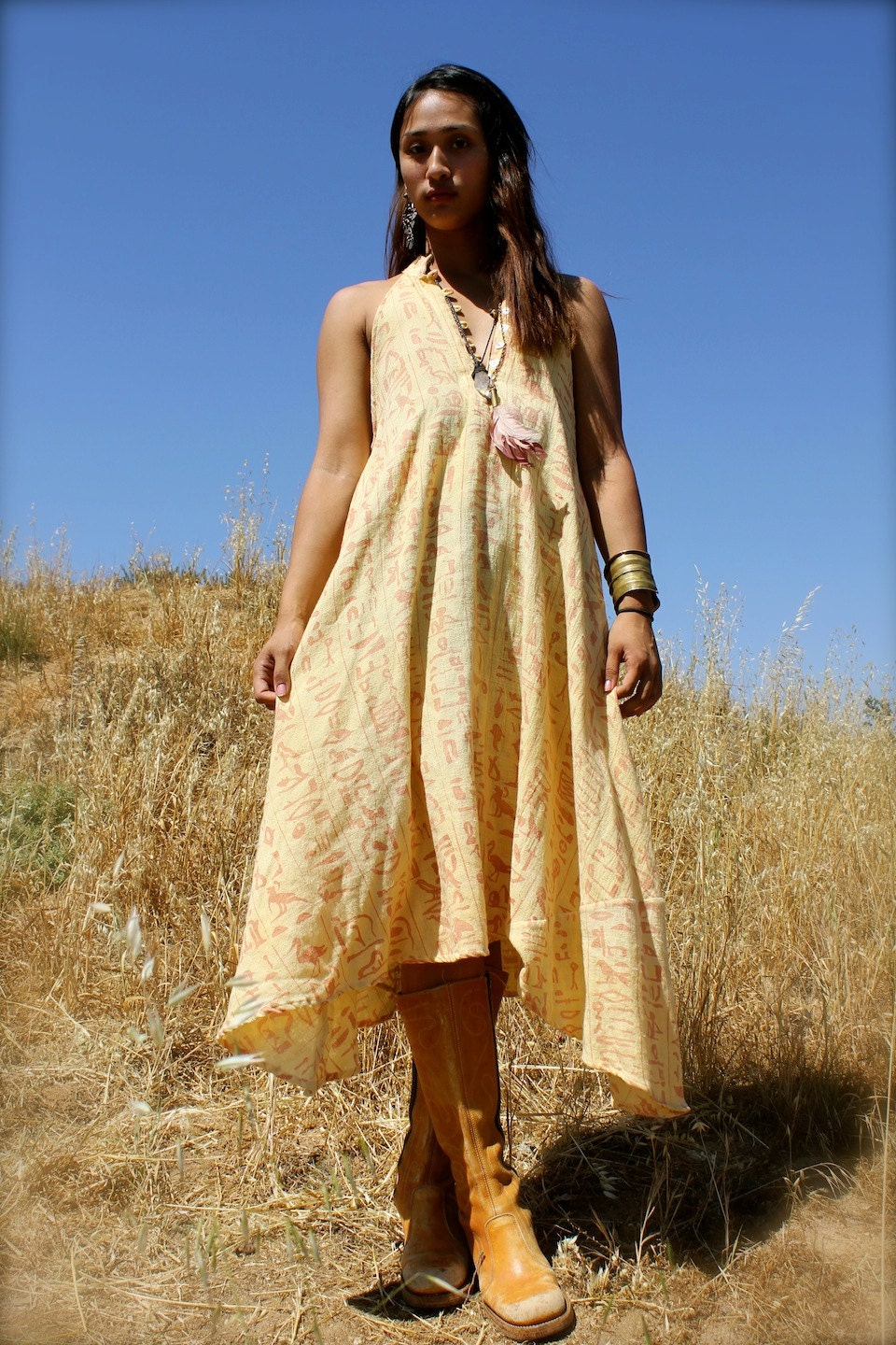 Egyptian Beauty Gauzy Cotton One of a Kind Vintage Indian Summer Sleeveless Dress
