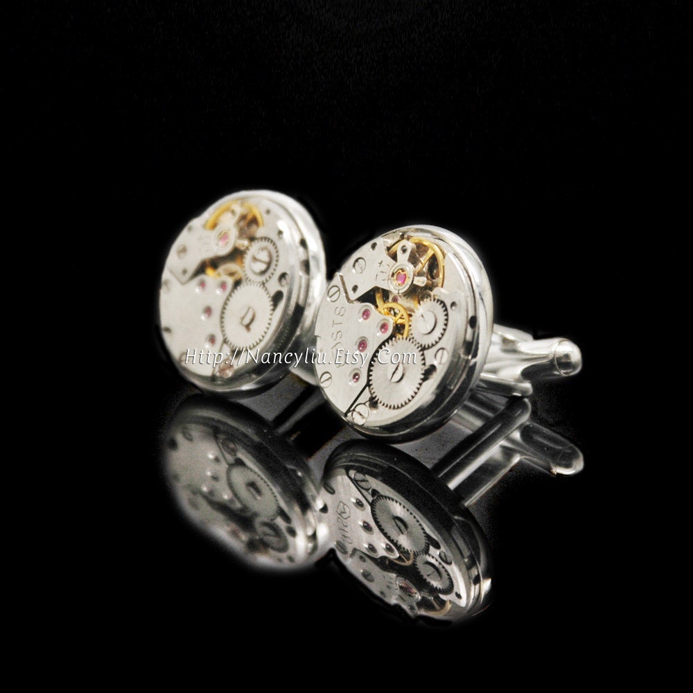 Steampunk Cufflinks, Vintage Mechanical Watch Movement, Steampunk Watch Parts Cuff links,  Wedding Jewelry