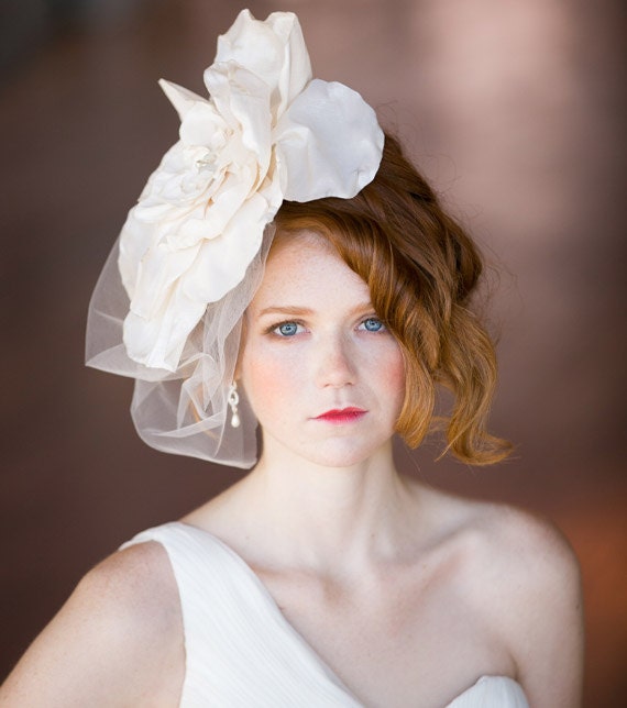 Magnolia Flower Headpiece & Blusher Veil
