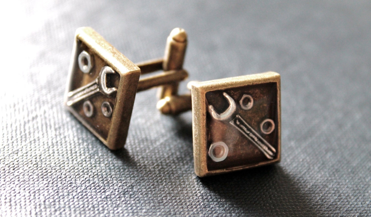 Bronze Tone Square Spanner Wrench Cufflinks
