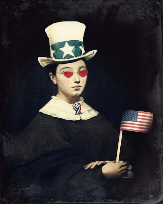 Patriotic Holiday Print, "The Groovy Patriot" 8 x 10, Memorial Day, 4th Of July, Eahkee Arts