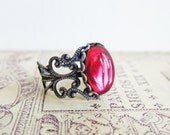 Red Ring Dark Ruby Red Ring Vampire Halloween Twilight Antique Silver Ring Victorian Ring Vintage Inspired LOTR Jewelry