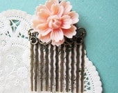 Pink Hair Comb Bridal Wedding Headpiece Flower Blush Soft Romantic Bridesmaid Gift Pastel Colors Summer Fall
