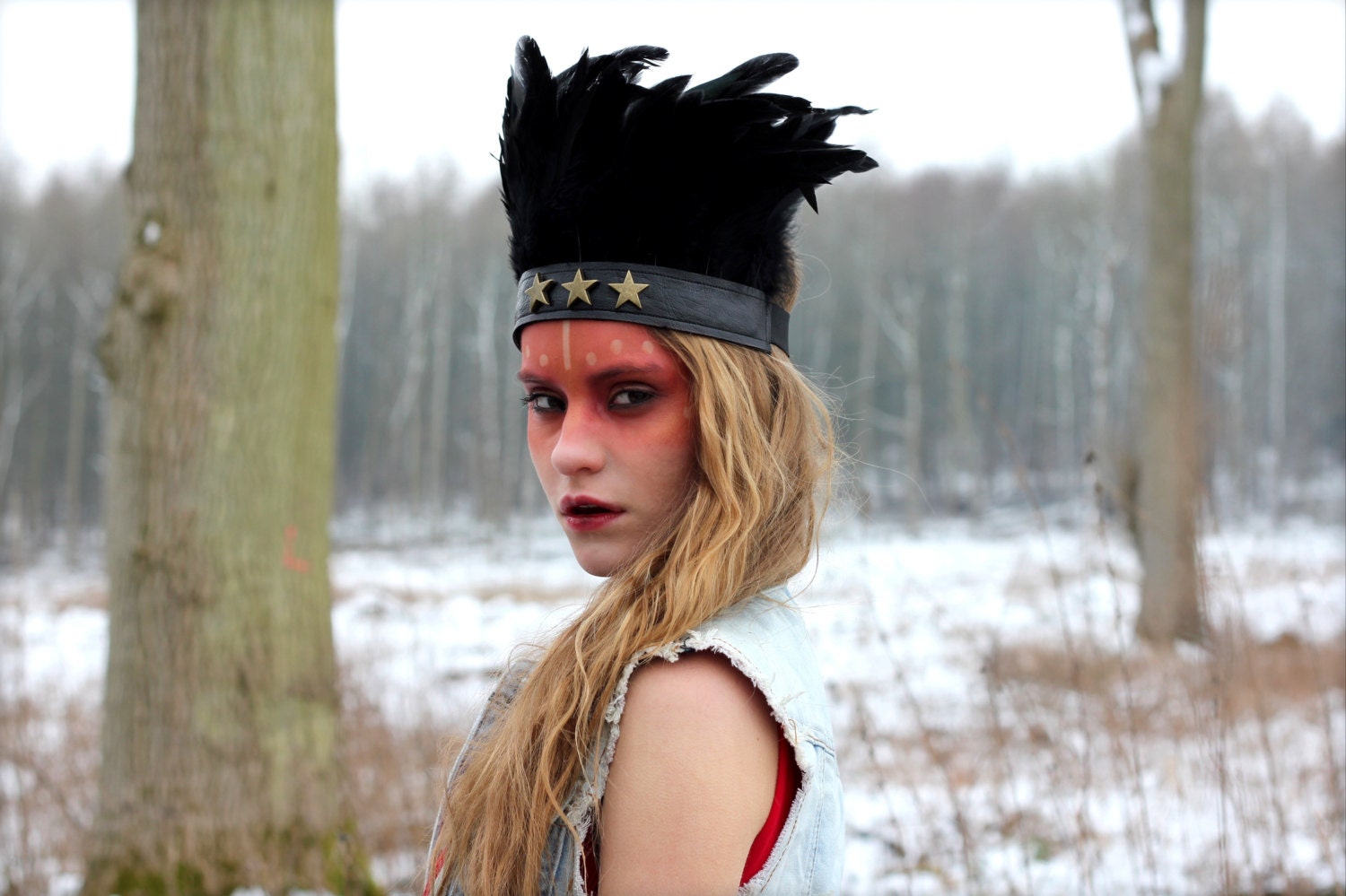Black star  feather headband