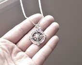 Silver Compass Necklace- Swarovski Crystal Bead- Personalized Gifts-  Birthstone Color- Customizable- Sterling Silver Chain