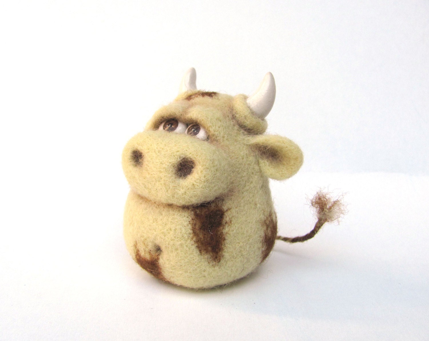 Needle Felted Toy Funny Cow Bull Felt Toys Beige Cream Brown Yellow Natural Gift under 50 Father's Day Felted Animal