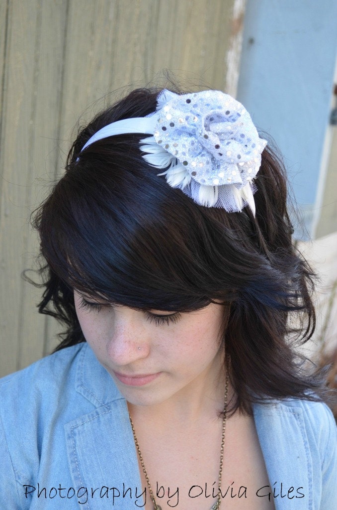 On Sale  - Silver Confetti Feather Headband, Women's Headband, Feather Headband, Sparkle Headband, New Years Headband