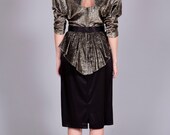 Vintage Black & Gold Peplum Party Dress w/ Triangle Cutout