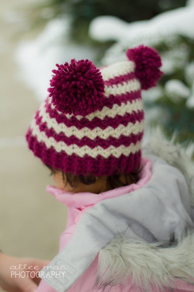 Chevrons and Pom-Poms Hat CROCHET PATTERN instant download - beanie