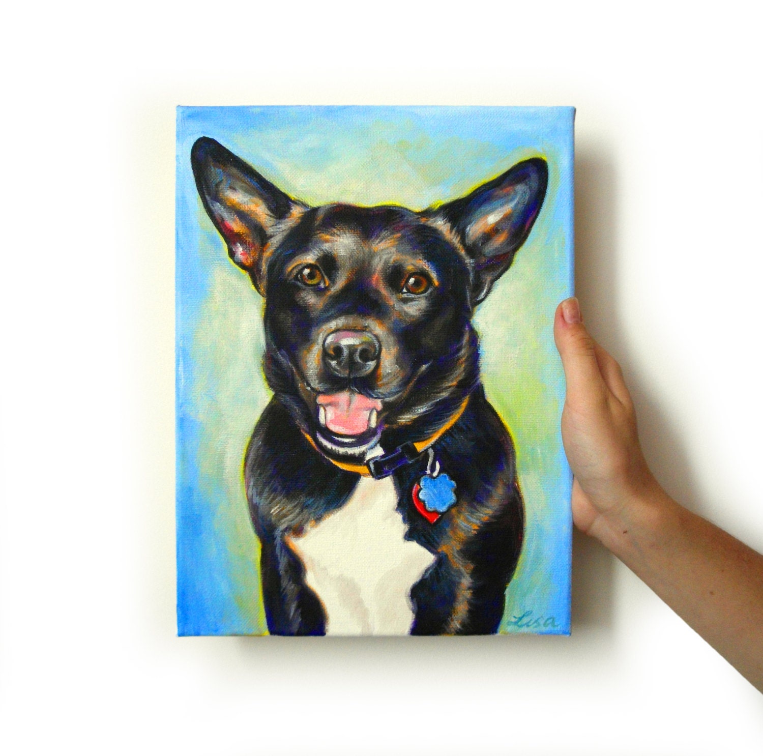 9"x12" Acrylic custom pet portrait, original acrylic painting colorful dog cat animal pet lover painting handmade wall art gift