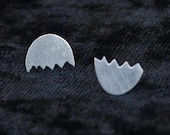 Silver Egg Studs, Broken Egg Shell Post Earring, Easter Jewelry, Angry Bird Jewelry, Unique Jewelry- Handmade- Free Shipping- Ready to Ship