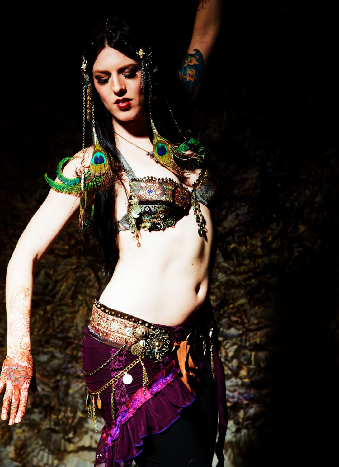Tribal Fusion Bra- Oceanus- 34B, Mermaid, Belly Dance, Festival, Tribal and Grey, Blue Brocade