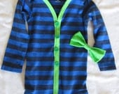 Blue striped faux cardigan with matching bow tie