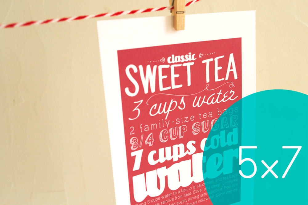 5x7 Sweet Tea Kitchen Art Print with Handlettering