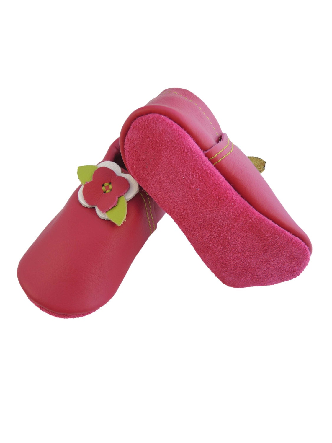 Raspberry Pink Lambswool lined soft sole leather baby shoes, childrens shoes, slippers, booties, crib shoes, baby shower, baby gift