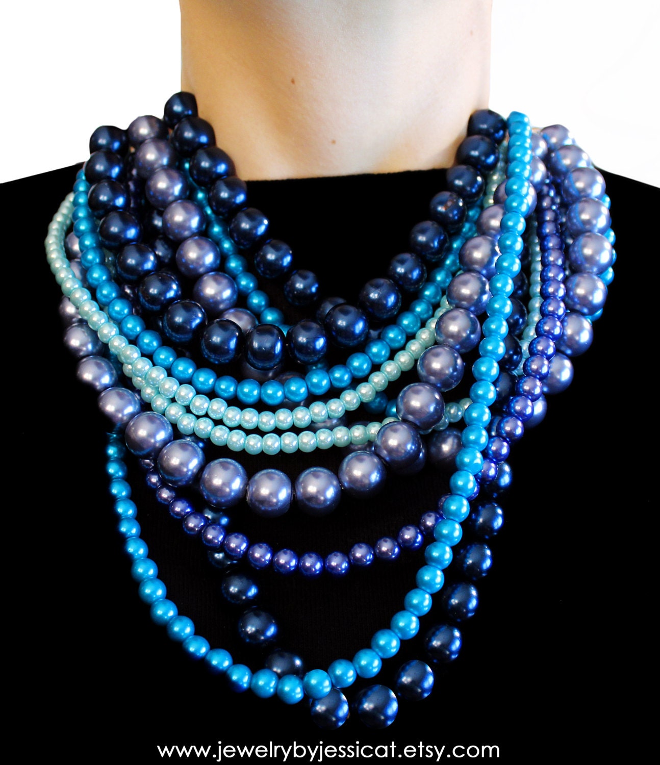 CLASSIC, Statement Necklace, Blue, Turquoise, Aqua, Navy, Sparkle, Chunky, Pearls, Vintage, Bridal, Bridesmaid, Jewelry by Jessica Theresa