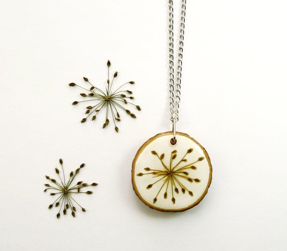 Pressed Flower Wood Pendant - Handmade Resin jewelry for nature lovers