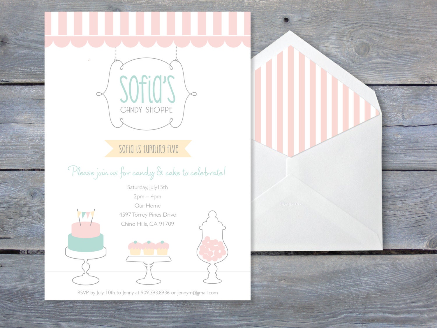 CANDY Shoppe Invitation for Birthday - Printable file 7x5, includes printable pattern