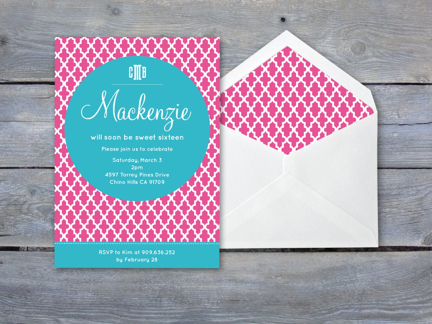 SWEET 16 Printable Inviation: Personalized - 7"x5" - Print Your Own - DIY Il_570xn