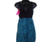 Blue Cheetah Leopard Animal Print Kawaii Dress with Black Bustier and Skull Ribbon Brooch Juniors Large