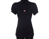 Black and Lavender Polka Dot Cotton Blouse Top Womens Clothing Medium