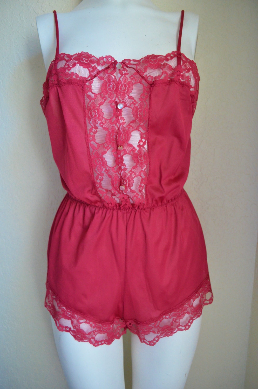 Vintage Teddy Onepiece Plum with Lace 1980s Juliara Size Medium Vintage Large 36