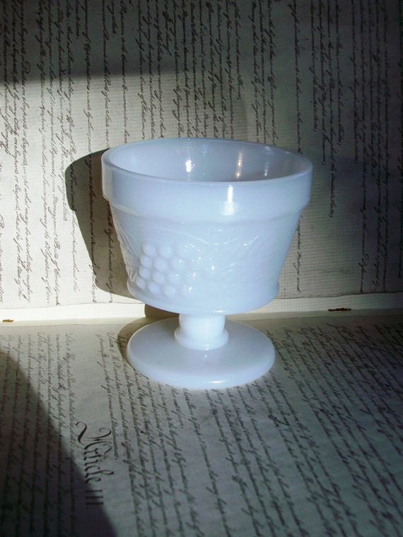 Vintage Sherbet Milk Glass w/ Grape Pattern