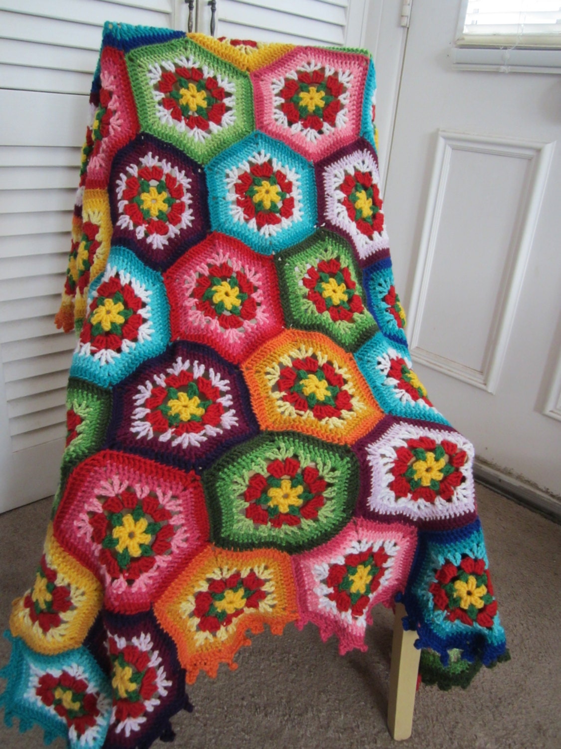 Granny Square Crochet Blanket...Baby Crochet Blanket...Colorful Knitting Patchwork Afghan...