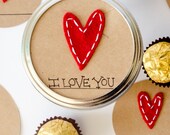 Mason Jar Gift Labels: 6 Valentine Party Felt  HEARTS -  Regular or Wide Mouth Mason Jar Toppers