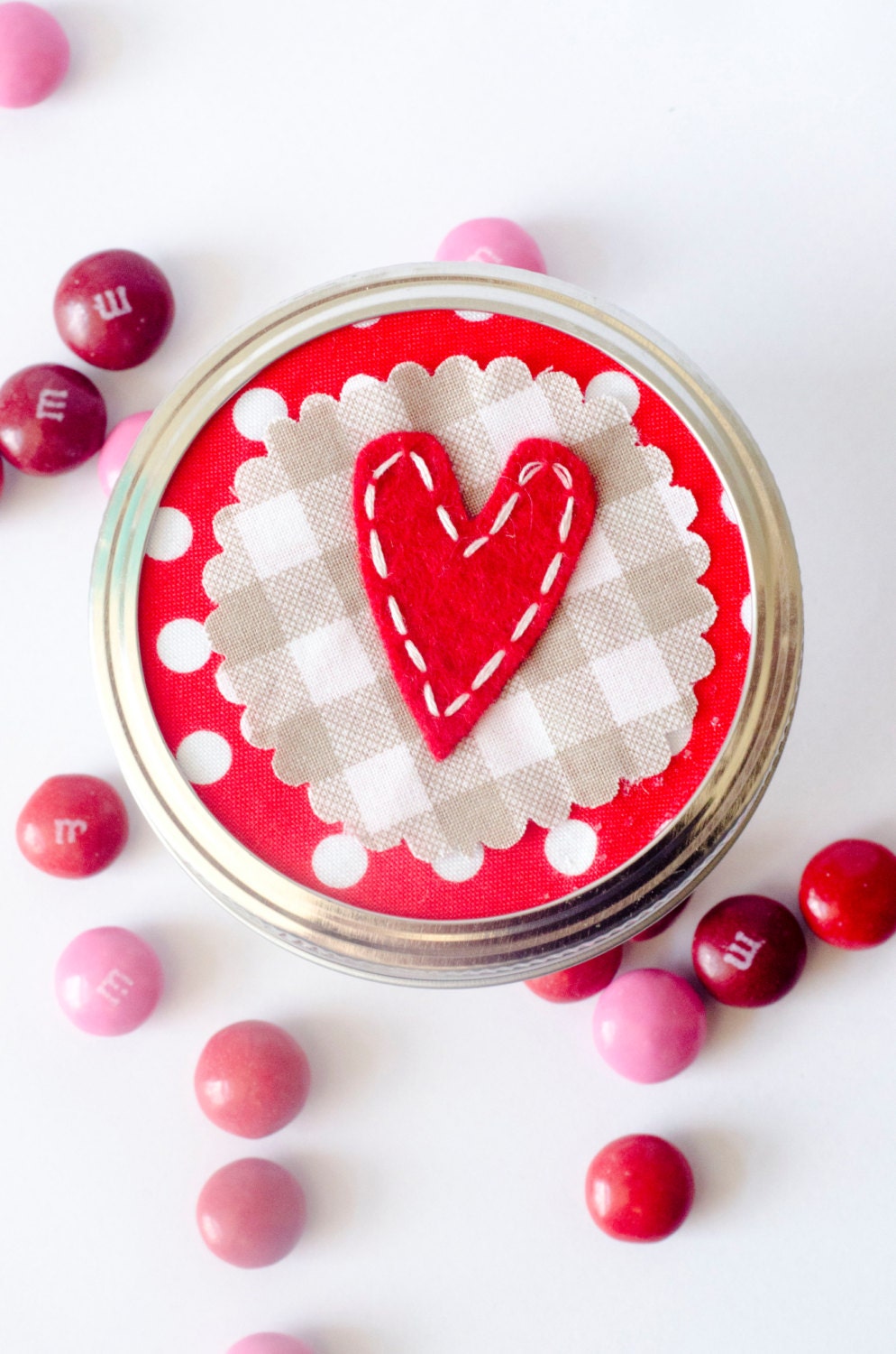 Mason Jar Gift Label: 6 Felt Heart Valentine Party Toppers - Regular or Wide Mouth Mason Jar Toppers
