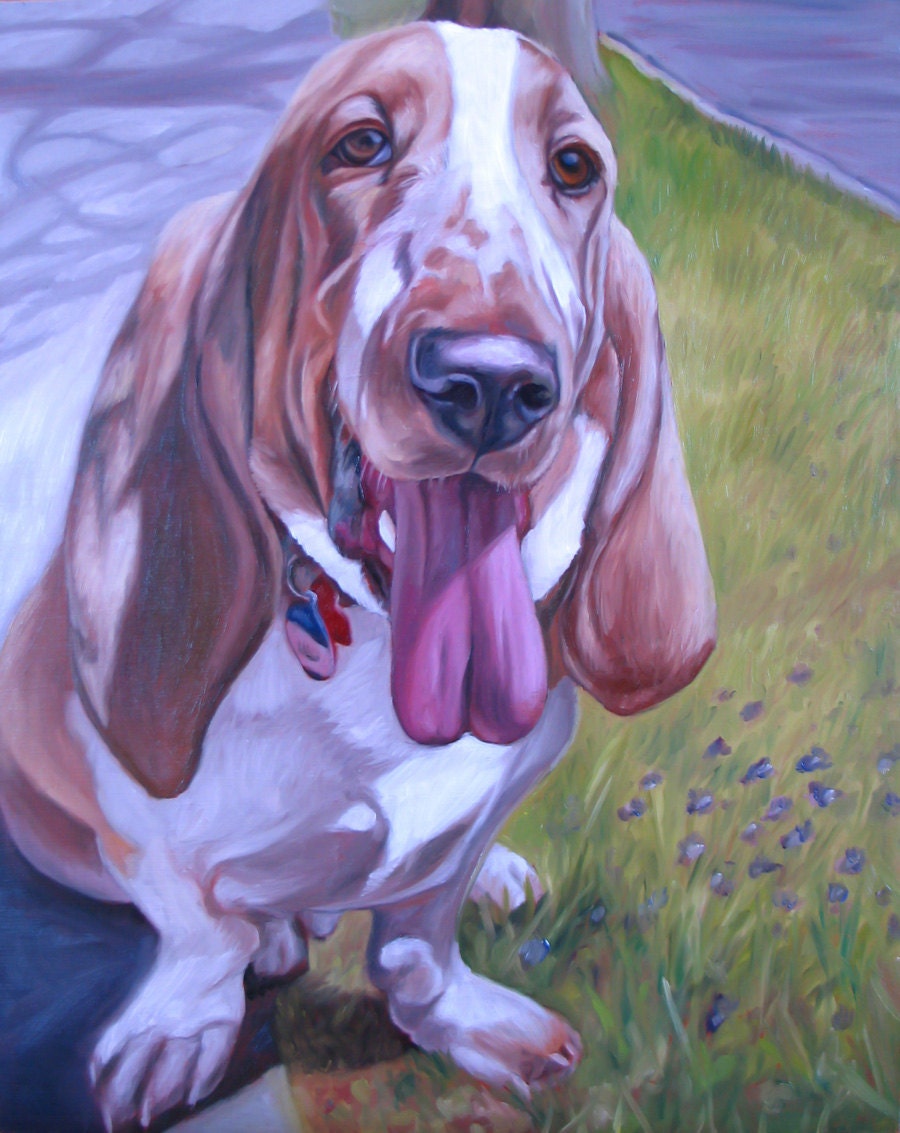 Pet Portrait, Dog Portrait, Basset Hound, Custom Painting, Oil Painting Best Gift - 8x10