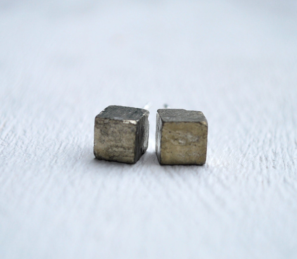 Pyrite Earrings - Pyrite posts - Pyrite studs - everyday earrings - simple earrings