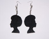 Afro Ladies Wood Dangle Earrings