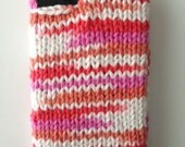 ALLIE - bright orange white and hot pink variegated cotton hand-knit sweater case for iPhone 4 iphone 5 android on Etsy