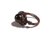 Wire Wrapped Ring, Brown Pearl Ring, Large Antique Copper Ring-- Pick Your Color