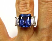 Rare GIA Certified Vintage Estate 7.31ct Cushion TANZANITE Diamond Deep AAA  Violetish Blue in Platinum Ring