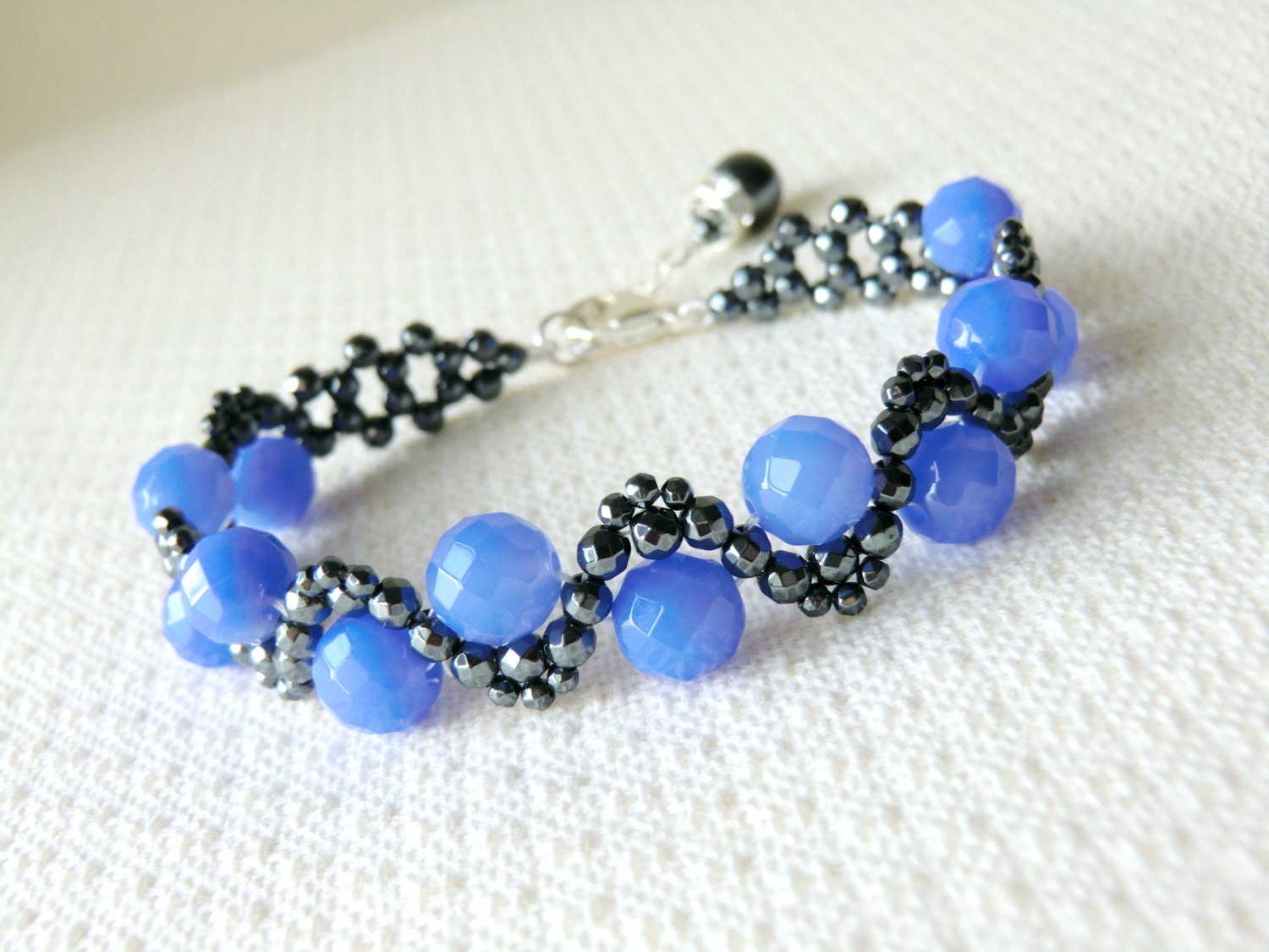 Cornflower Blue Bracelet Dyed Blue Agate Bracelet Natural Gemstone Bracelet Beaded Bracelet Bead Woven Bracelet Wedding Jewelry