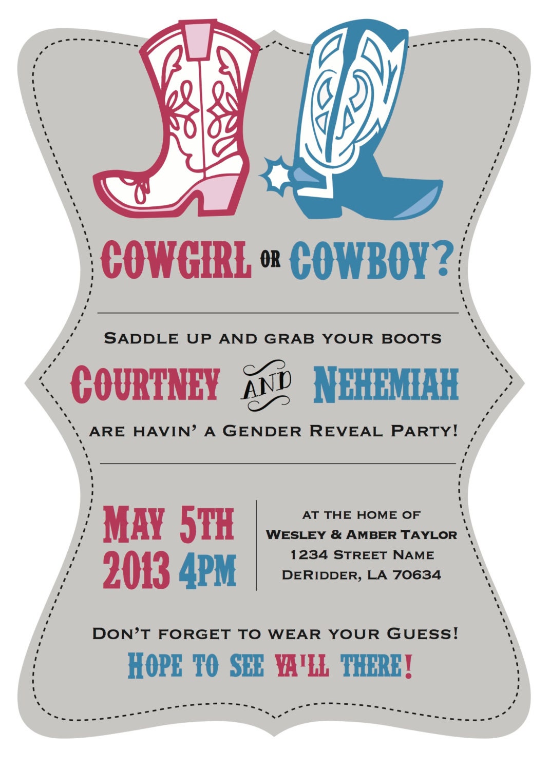 Gender Reveal Invitation, Cowboy/Cowgirl