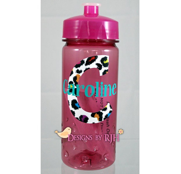 Monogram and Name - Personalized 16oz Sports Water Bottle - For Kids - Party Favors, Gifts - Fun Colors
