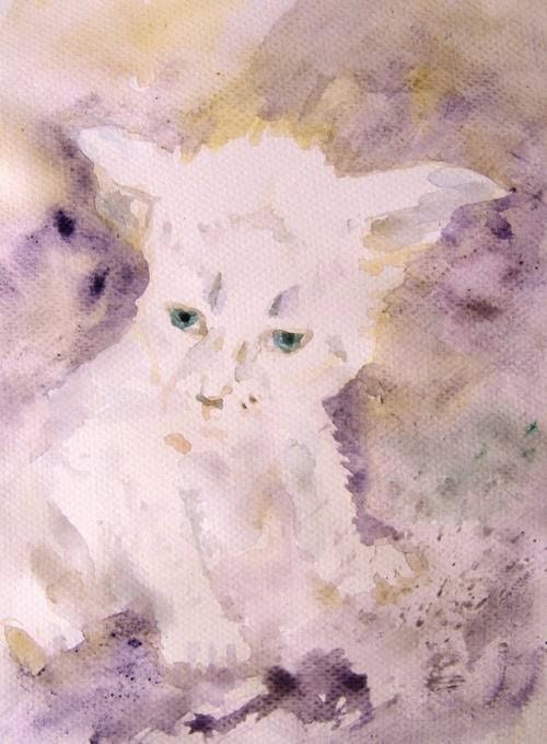 Sale - Buy 2 Get 1 Free Art Watercolor - Print Original  Painting 4x6  Animal sweet Cat Kitten Home Decor Illustration brown beige purple