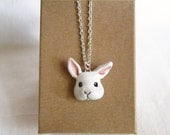 Bunny Necklace, White Bunny, Polymer Clay jewelry