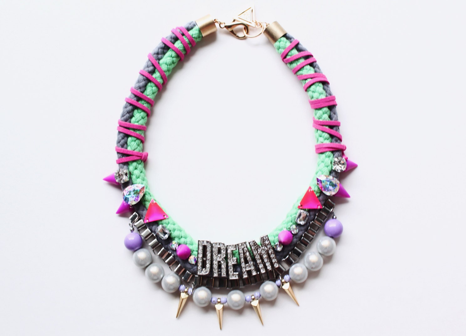 Nightdreamer, letters neon rope necklace with holographic beads, studs, bling name, collar, SS13, unique statement necklace, OOAK