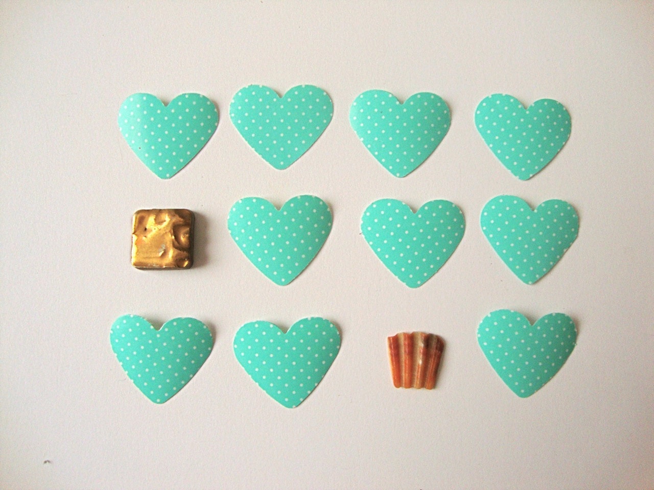Polka Dot Heart Stickers or Envelope Seals : Dotted Love set of 12 turquoise and white polka dot heart stickers or envelope seals