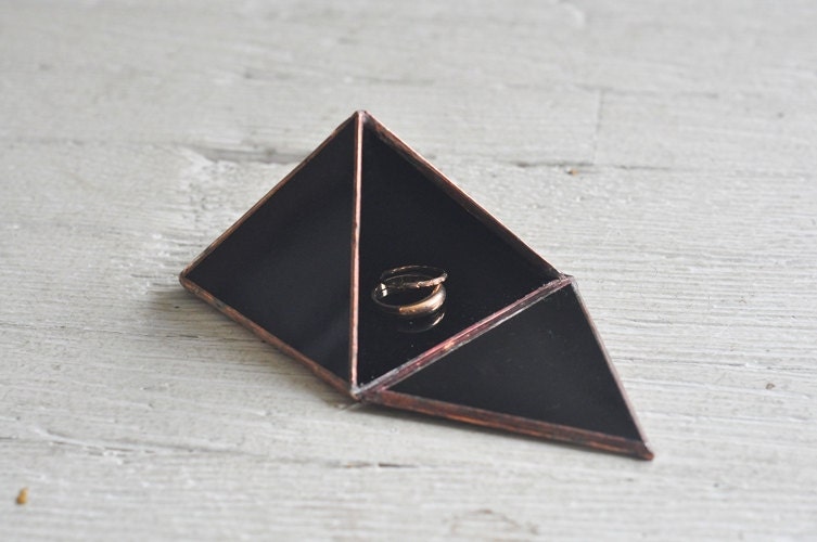 NEW Pyramid Display Box - black glass pyramid - jewelry box - hinged - silver or copper - eco friendly